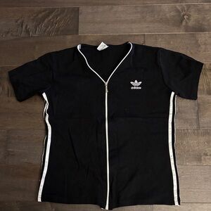 Adidas Black Short Sleeve Zip-Up with White Accents